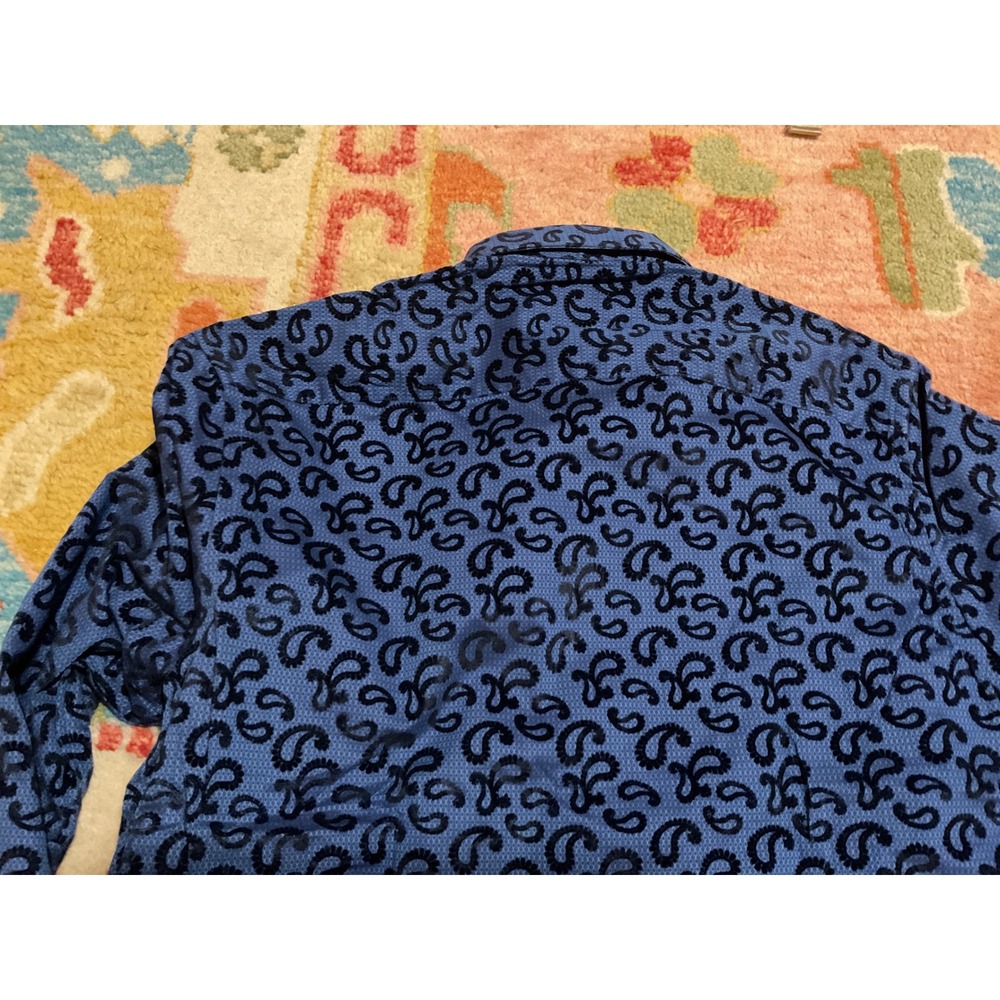 Quieti Mens Blue Paisley Flocked Cotton Button Down Shirt Large NWT - Picture 4 of 5